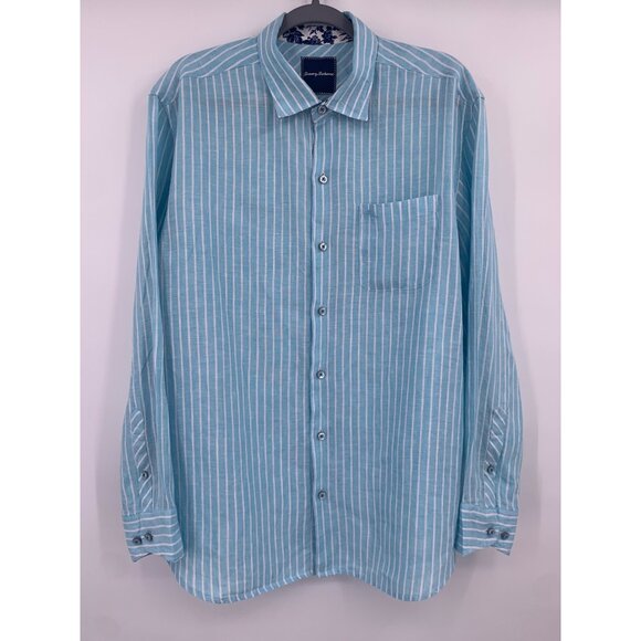 Tommy Bahama Men's Islander Teal Linen Long Sleeve Button Up Size Large Shirt - Picture 2 of 10